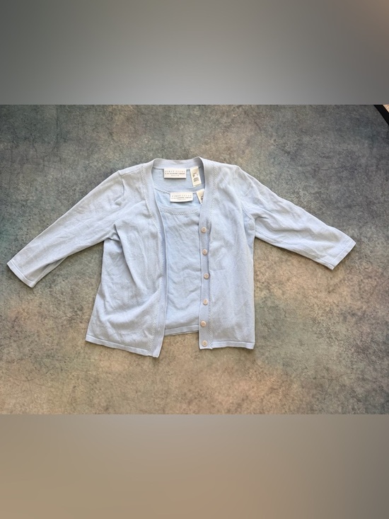 First Issue Tops - Light Blue Button-Front Cardigan with Matching Tank